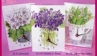Cineraria, Violet, Lily of the Valley Clocks image
