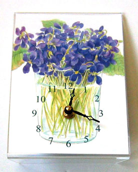 Violets in Glass Desk Clock image